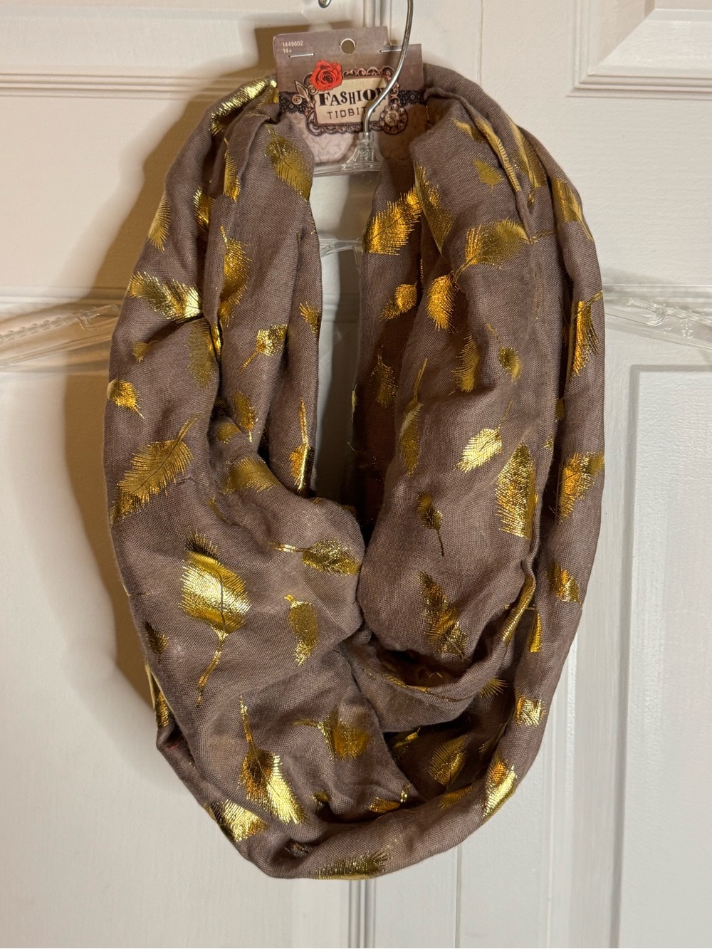 Gold Arrow Print Lightweight Scarf - Taupe and Cream - Picture 5 of 7